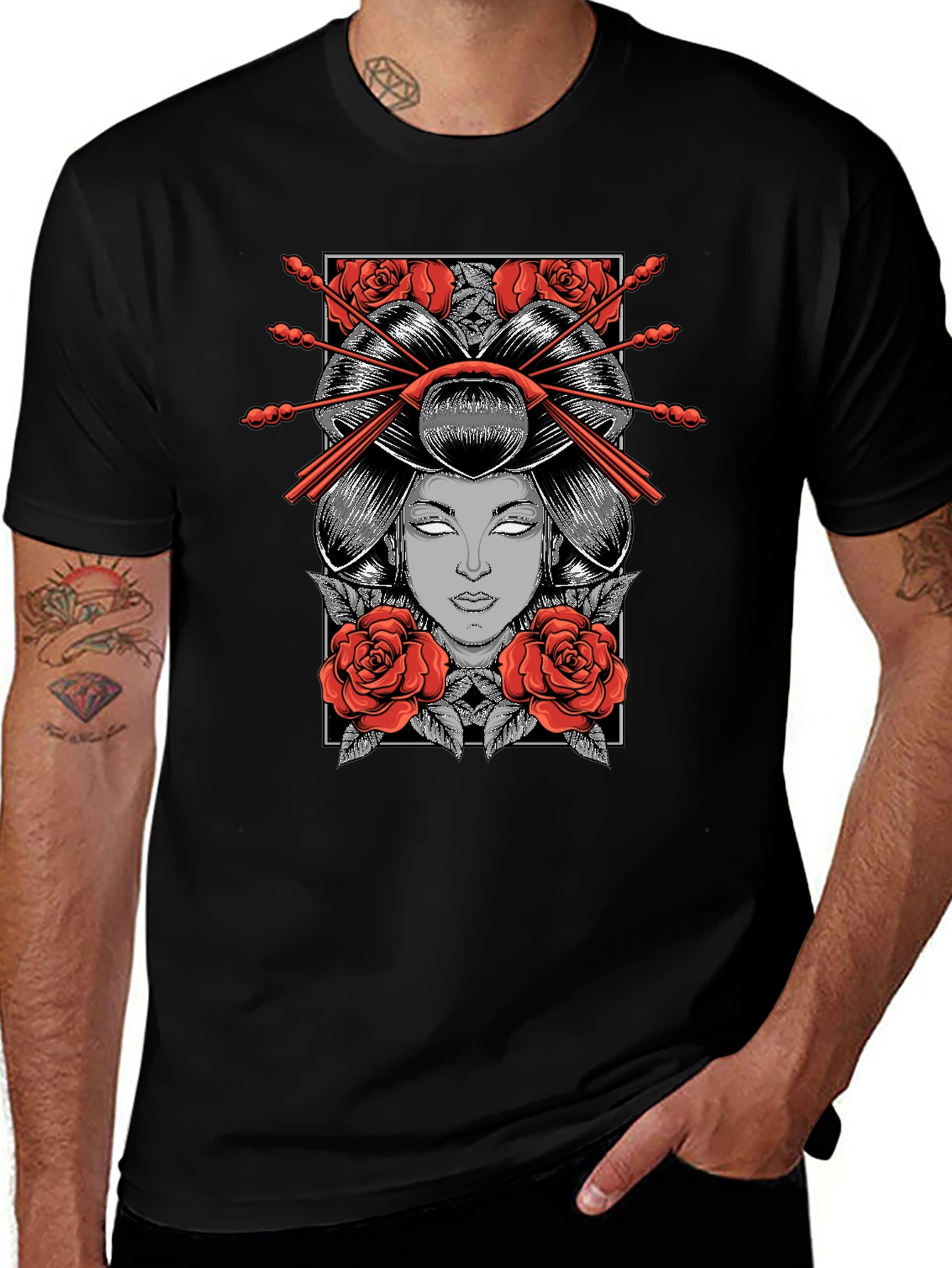 Geisha Graphic Print Black T-Shirt