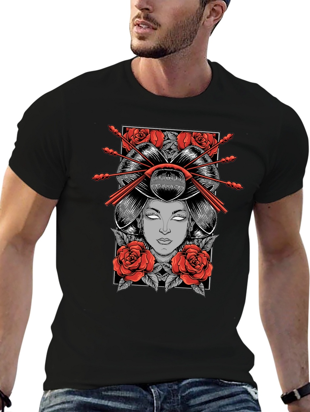 Geisha Graphic Print Black T-Shirt