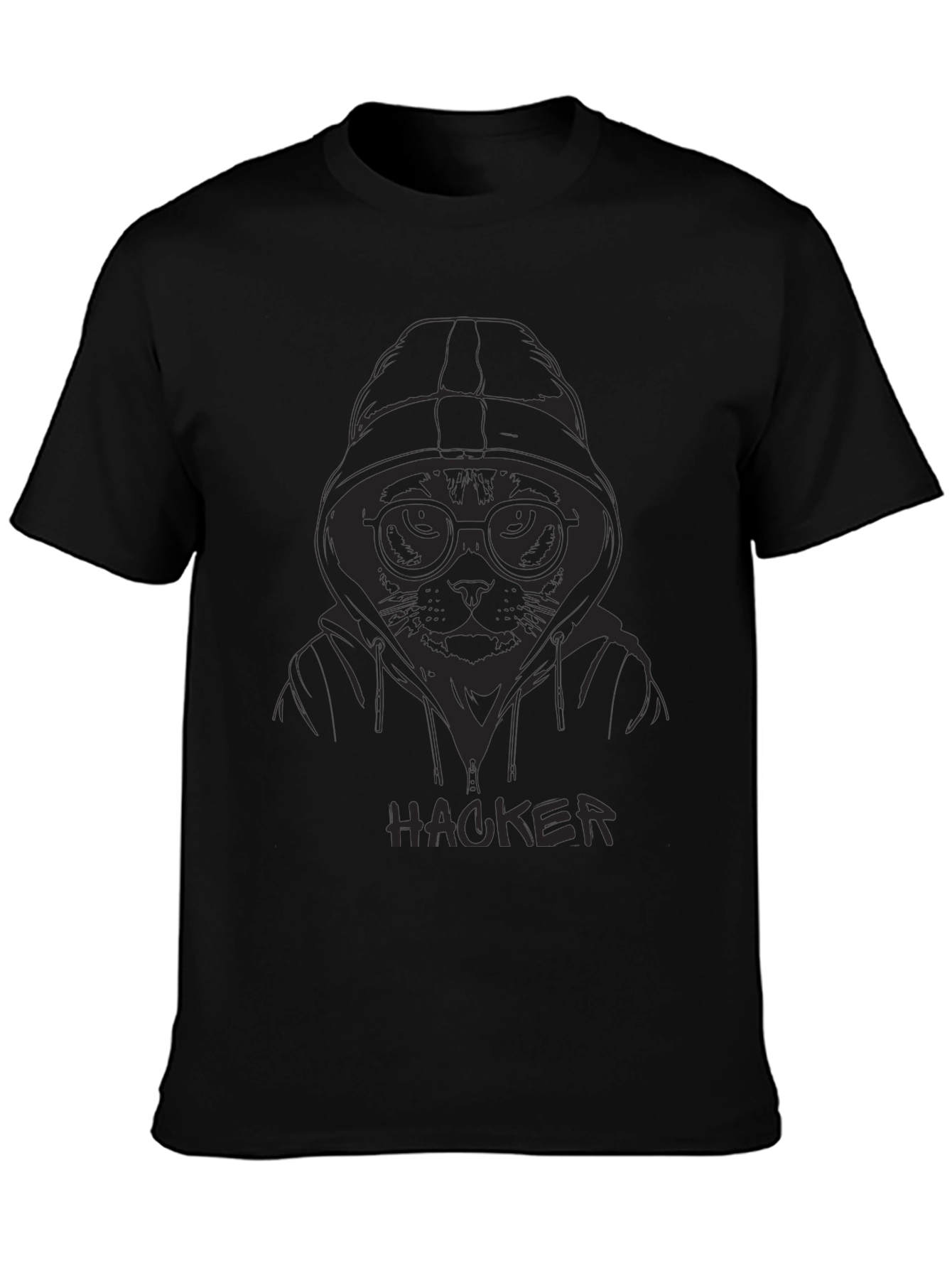 Hacker Cat Graphic T-Shirt - Black Cotton Tee