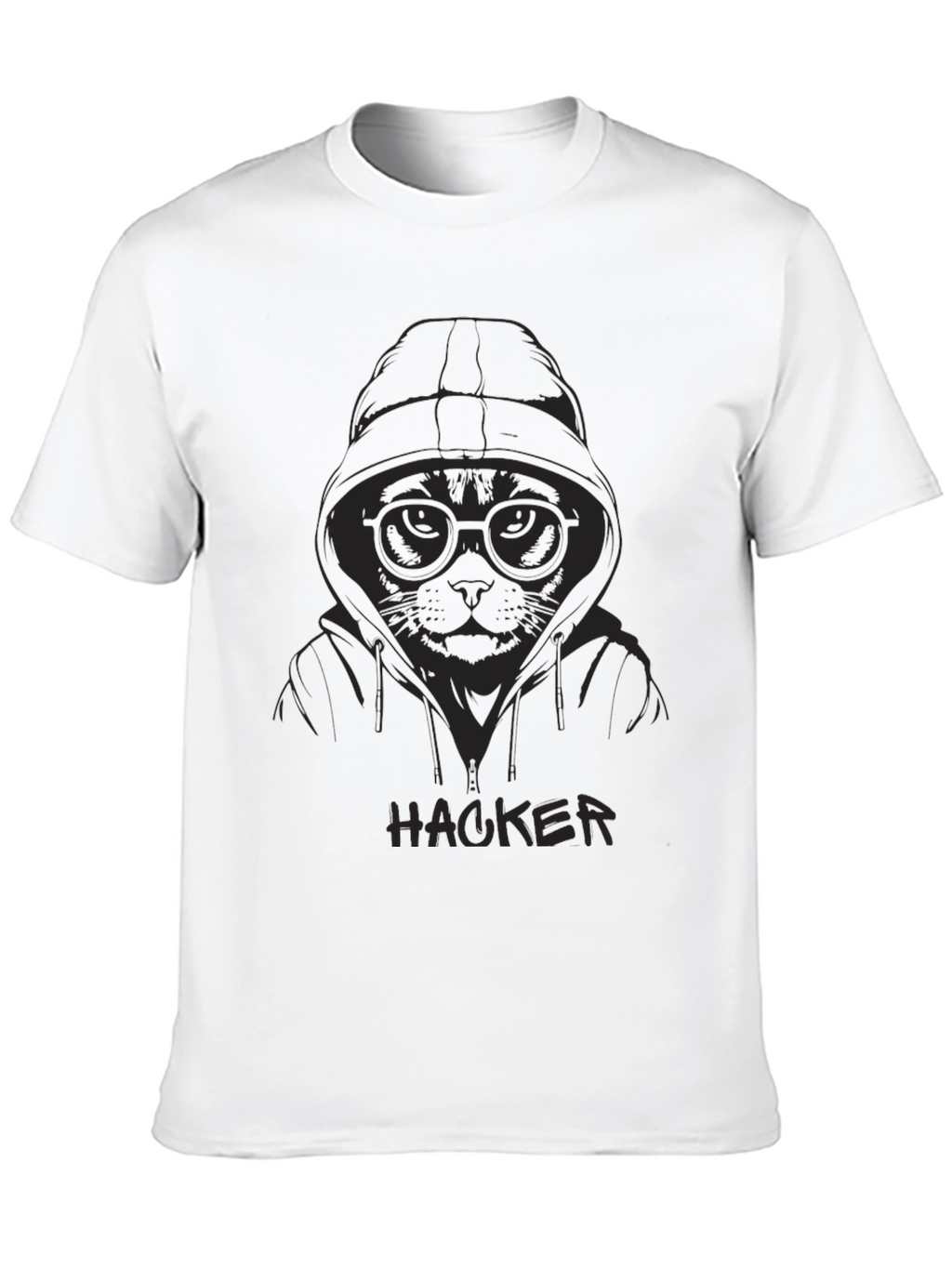 Hacker Cat Graphic T-Shirt - Black Cotton Tee