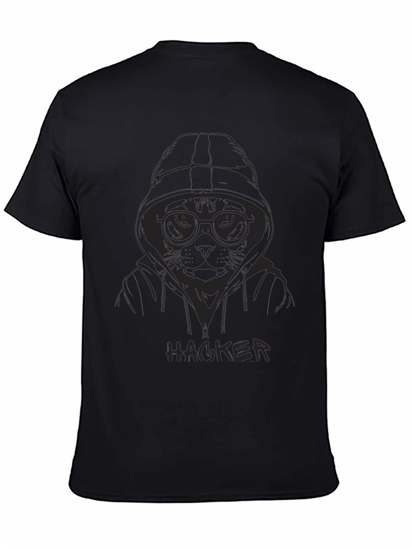 Hacker Cat Graphic T-Shirt - Black Cotton Tee