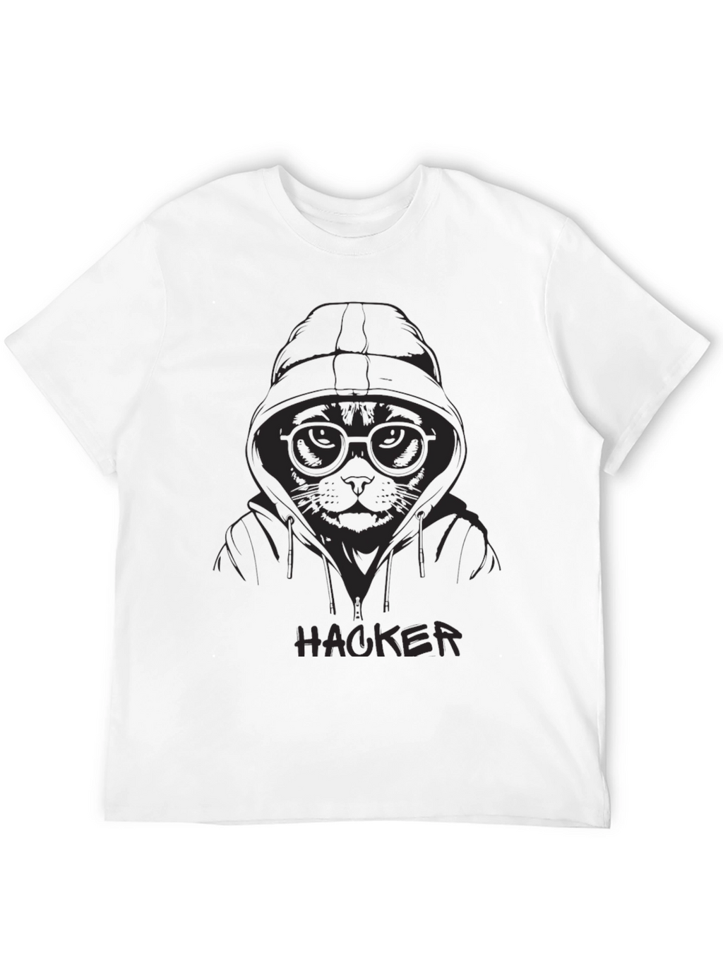 Hacker Cat Graphic T-Shirt - Black Cotton Tee