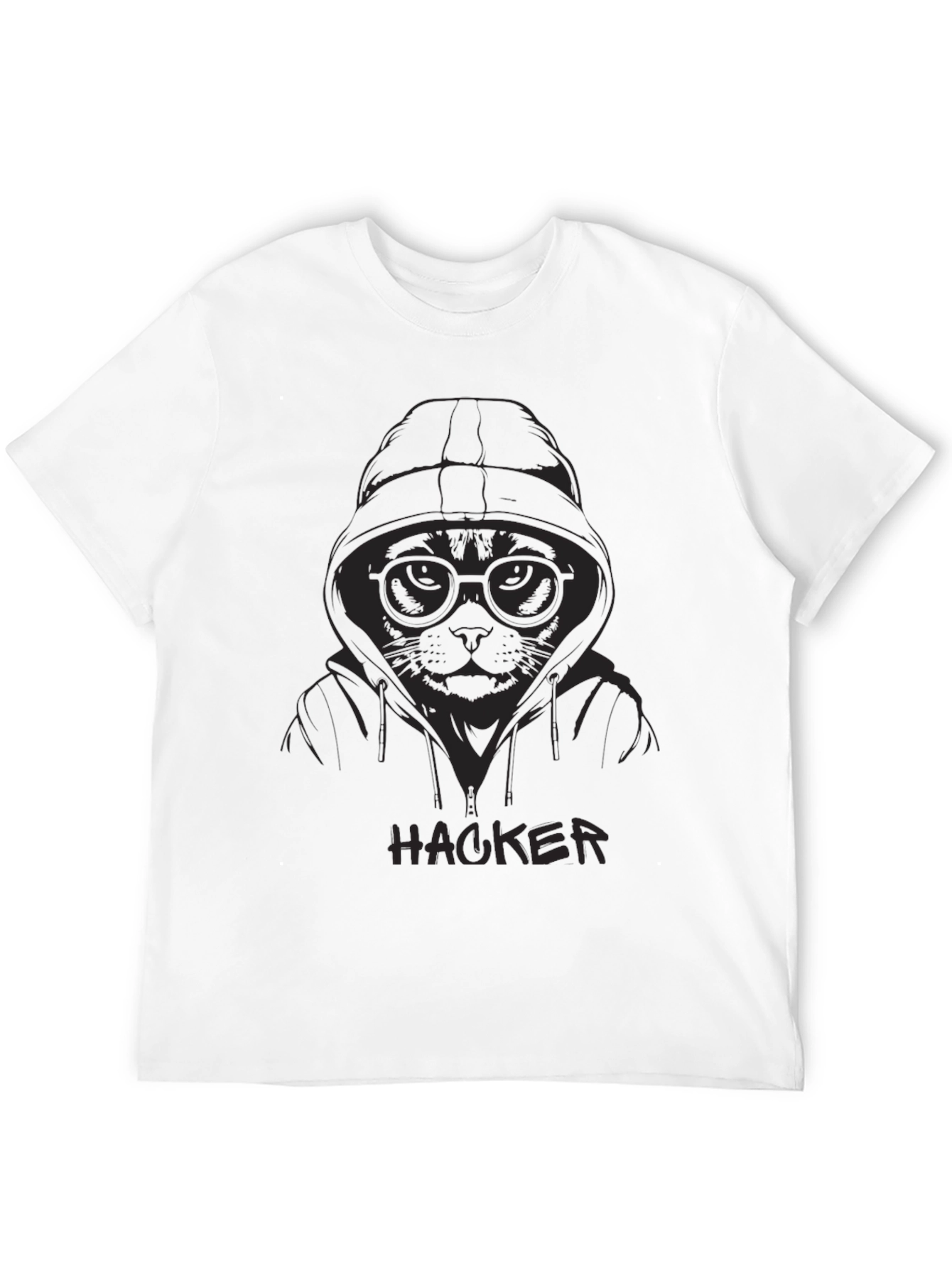 Hacker Cat Graphic T-Shirt - Black Cotton Tee
