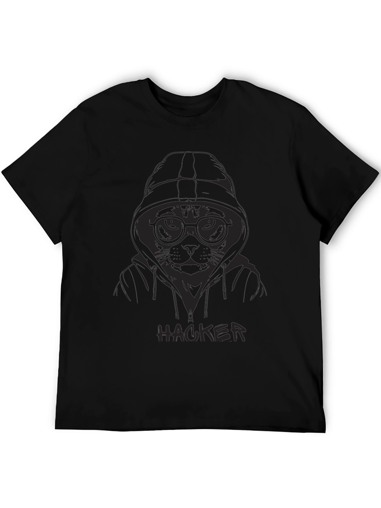 Hacker Cat Graphic T-Shirt - Black Cotton Tee