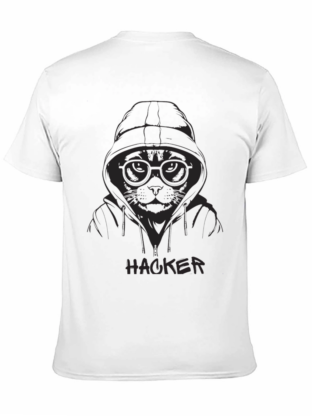 Hacker Cat Graphic T-Shirt - Black Cotton Tee