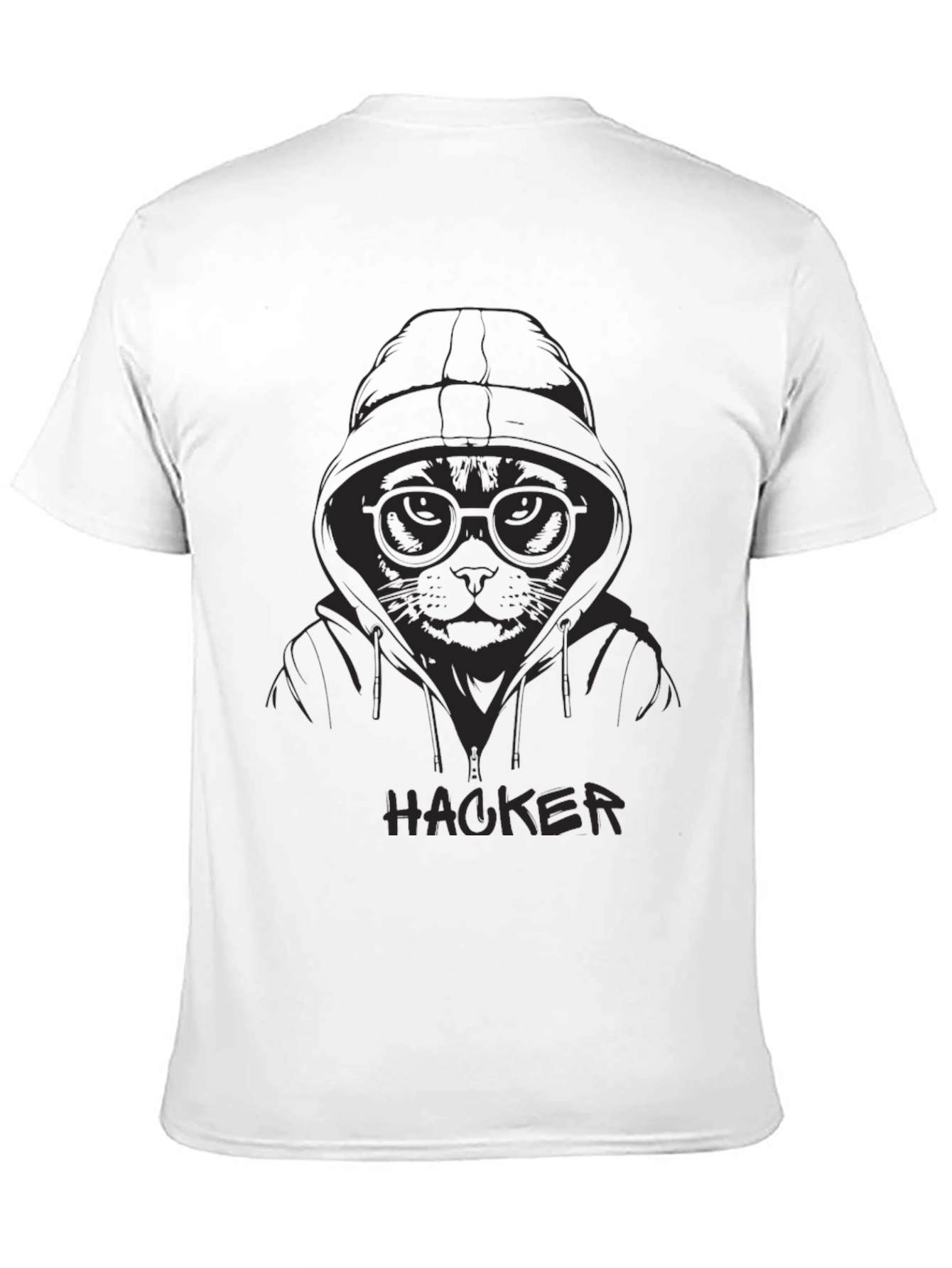 Hacker Cat Graphic T-Shirt - Black Cotton Tee