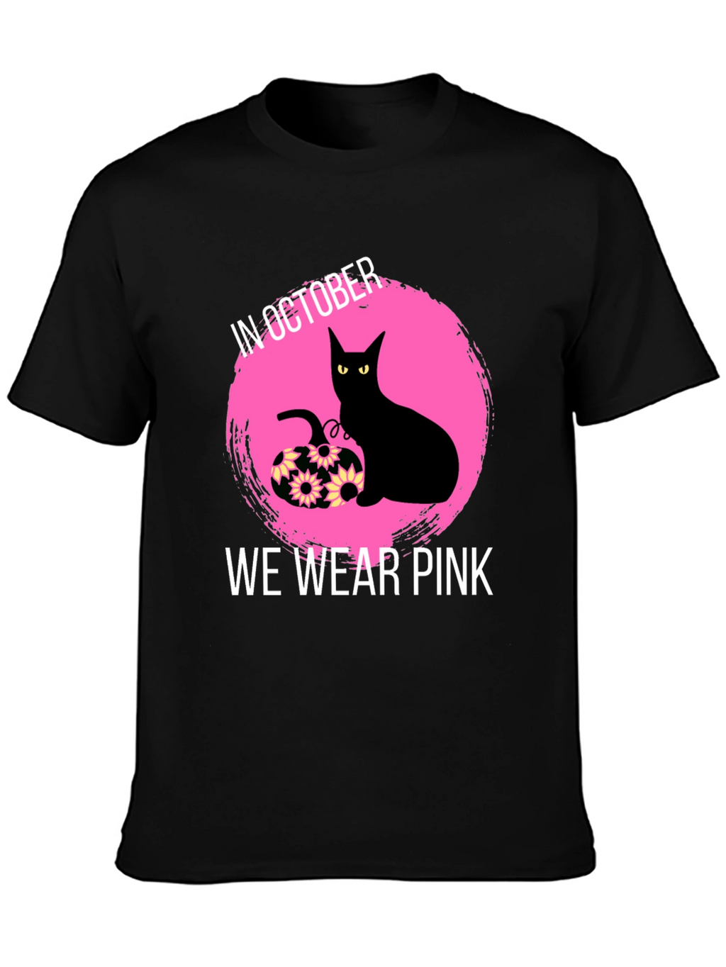 October Breast Cancer Awareness Black Cat T-Shirt
