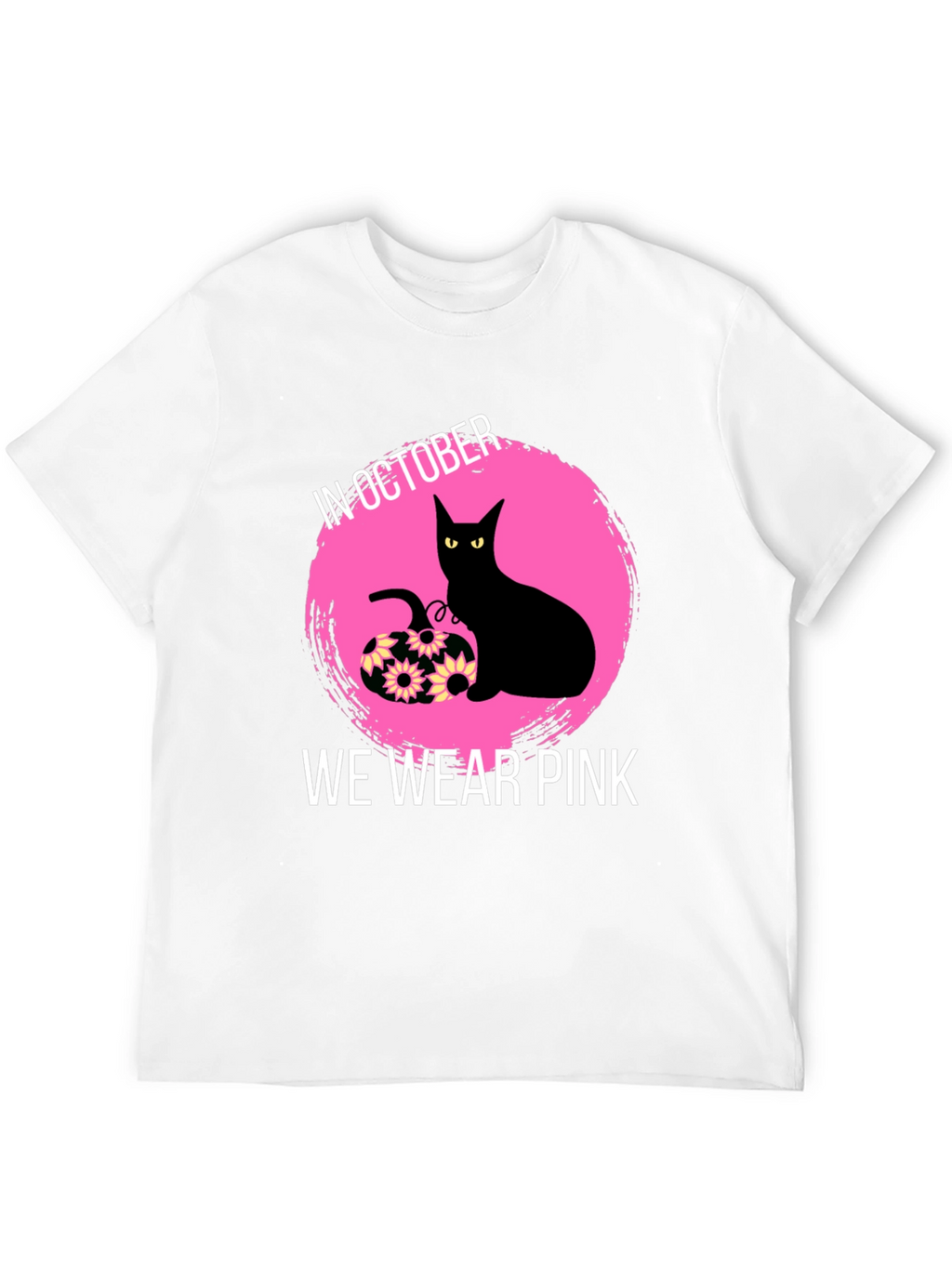 October Breast Cancer Awareness Black Cat T-Shirt