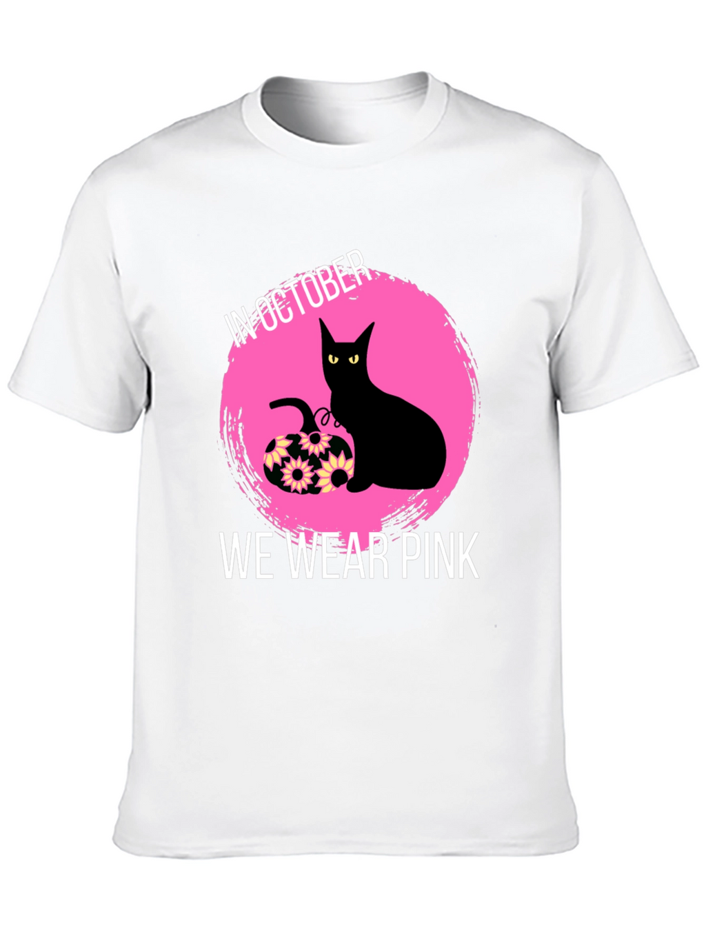 October Breast Cancer Awareness Black Cat T-Shirt