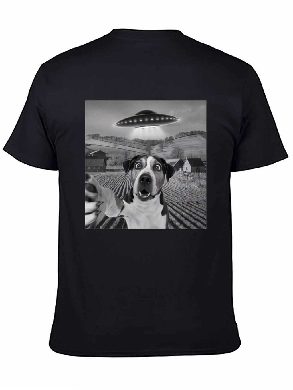 UFO Dog Selfie T-Shirt - Black Graphic Tee