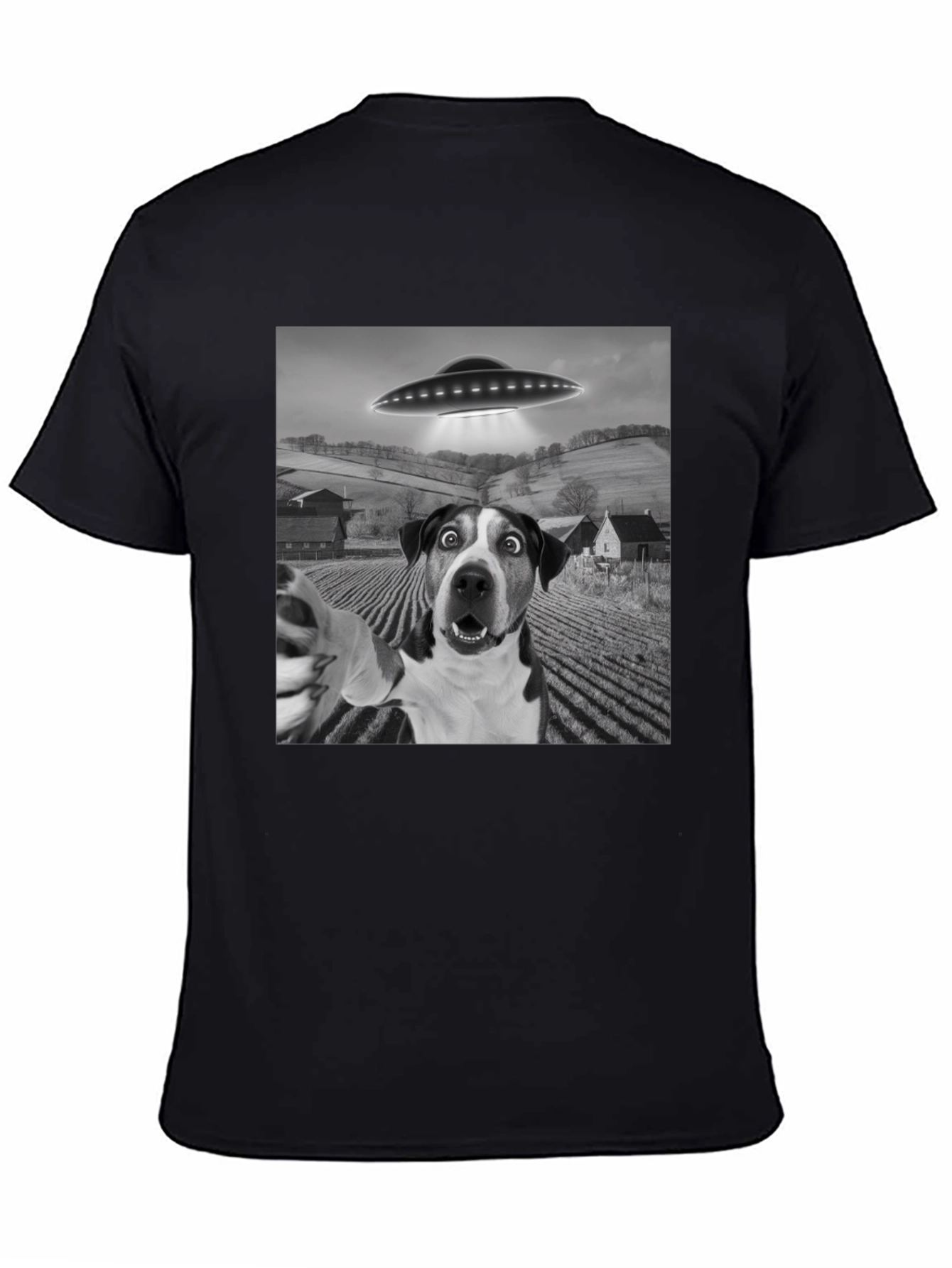 UFO Dog Selfie T-Shirt - Black Graphic Tee