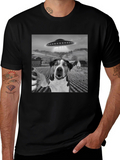 UFO Dog Selfie T-Shirt - Black Graphic Tee