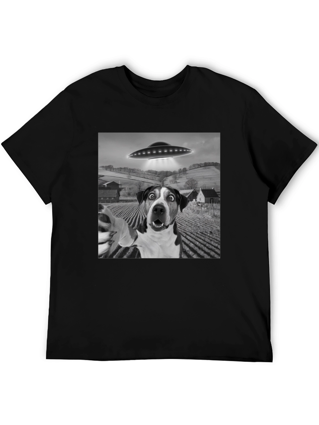 UFO Dog Selfie T-Shirt - Black Graphic Tee