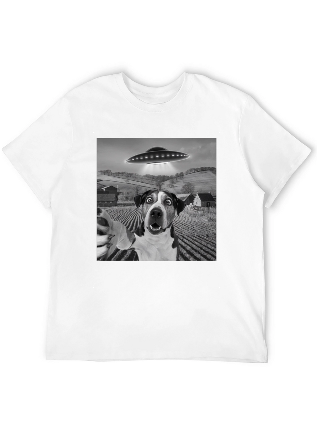 UFO Dog Selfie T-Shirt - Black Graphic Tee