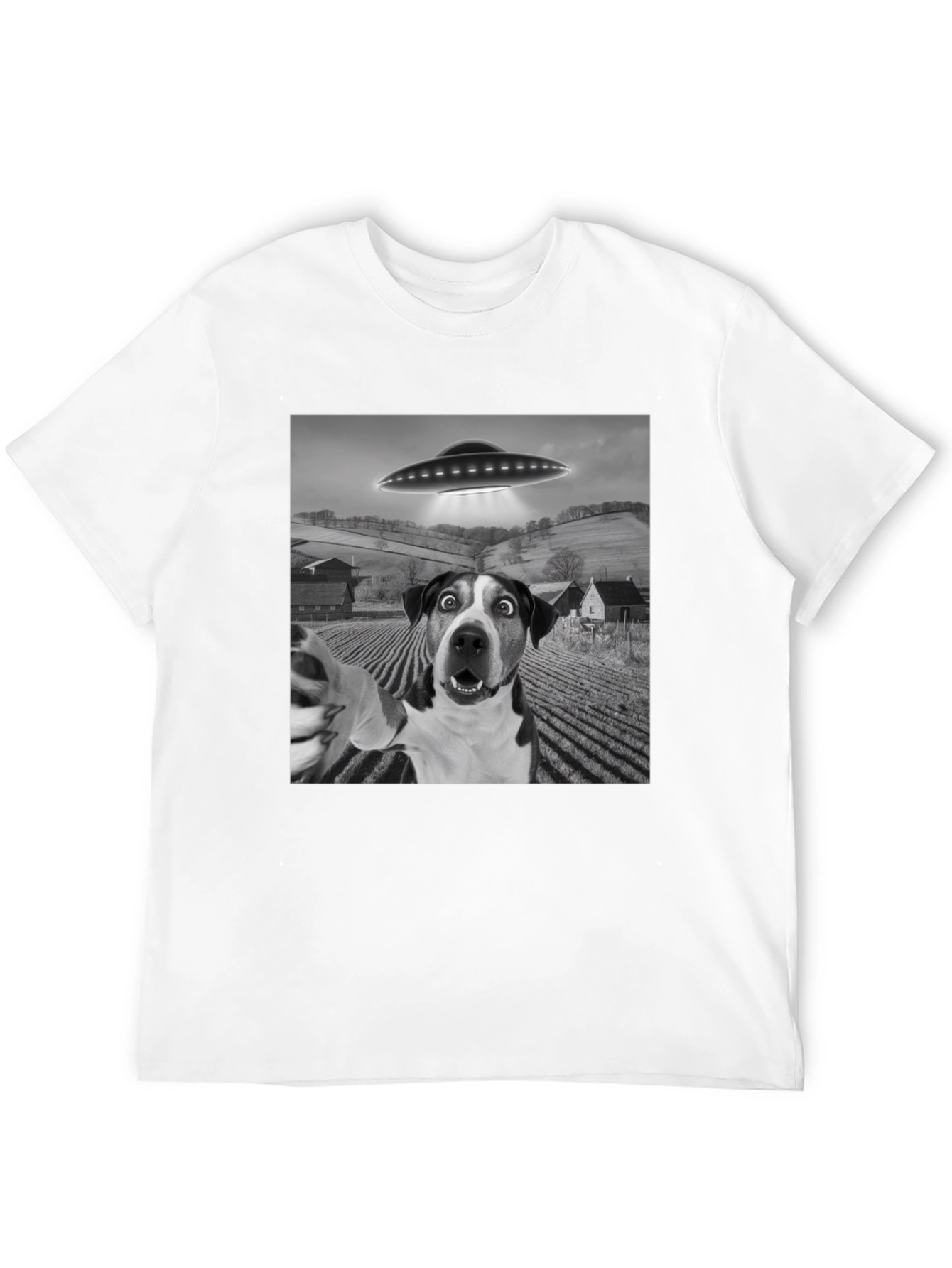 UFO Dog Selfie T-Shirt - Black Graphic Tee