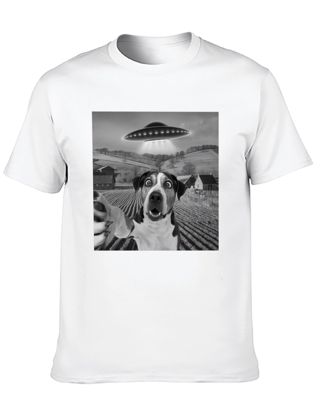 UFO Dog Selfie T-Shirt - Black Graphic Tee