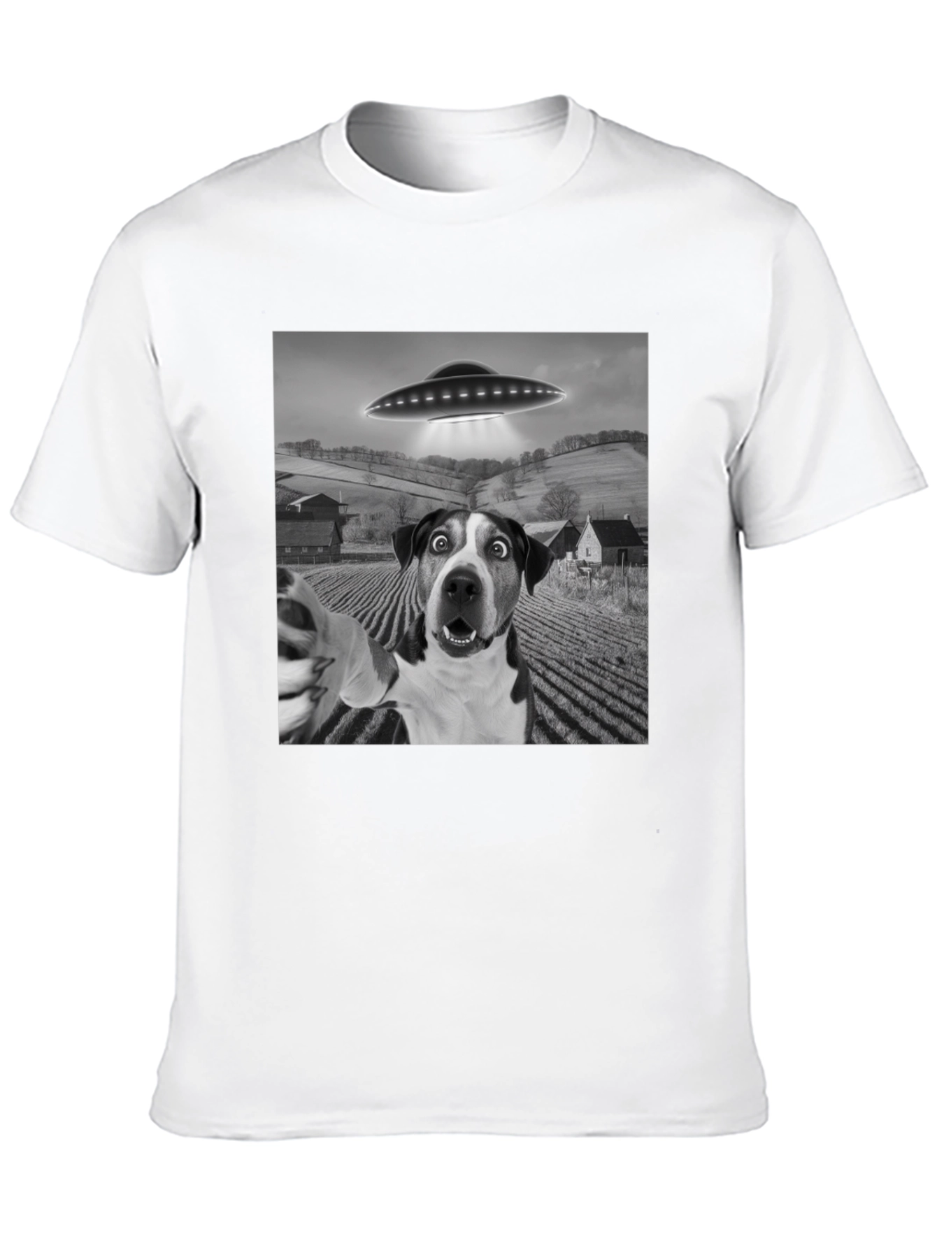UFO Dog Selfie T-Shirt - Black Graphic Tee