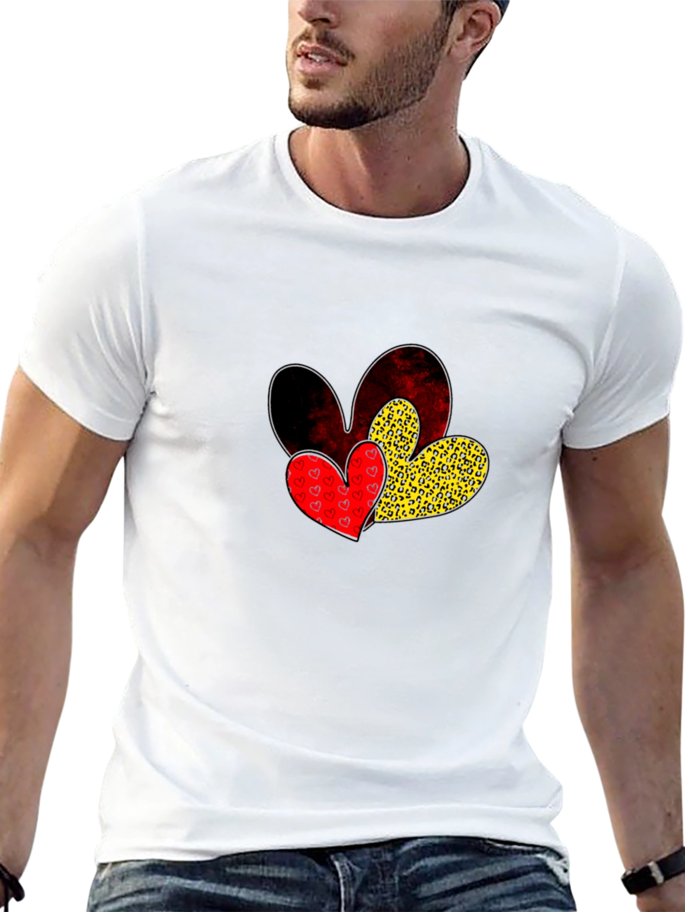 Heart Print Crew Neck T-Shirt