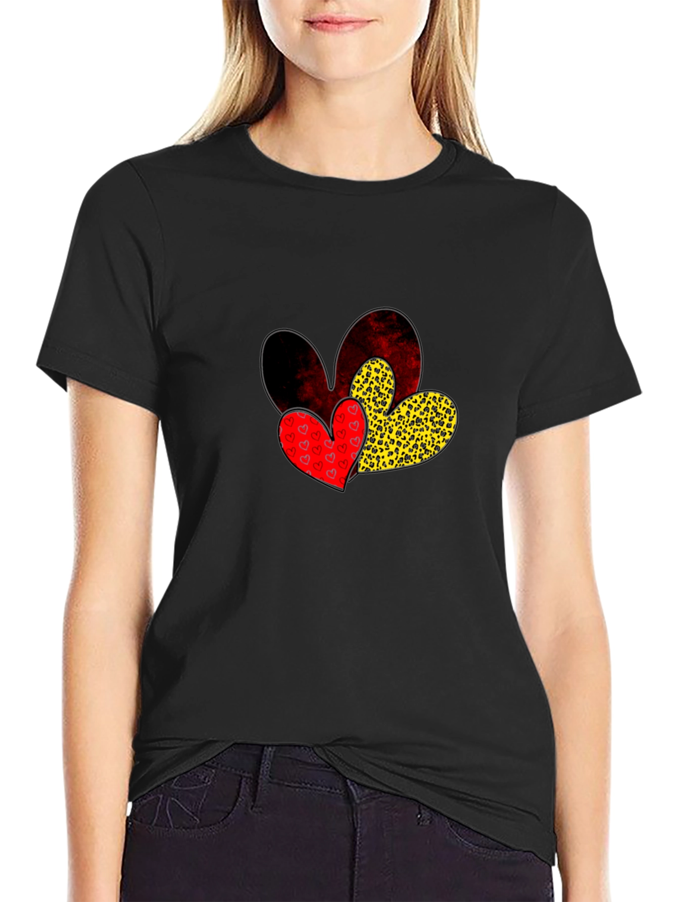 Heart Print Crew Neck T-Shirt