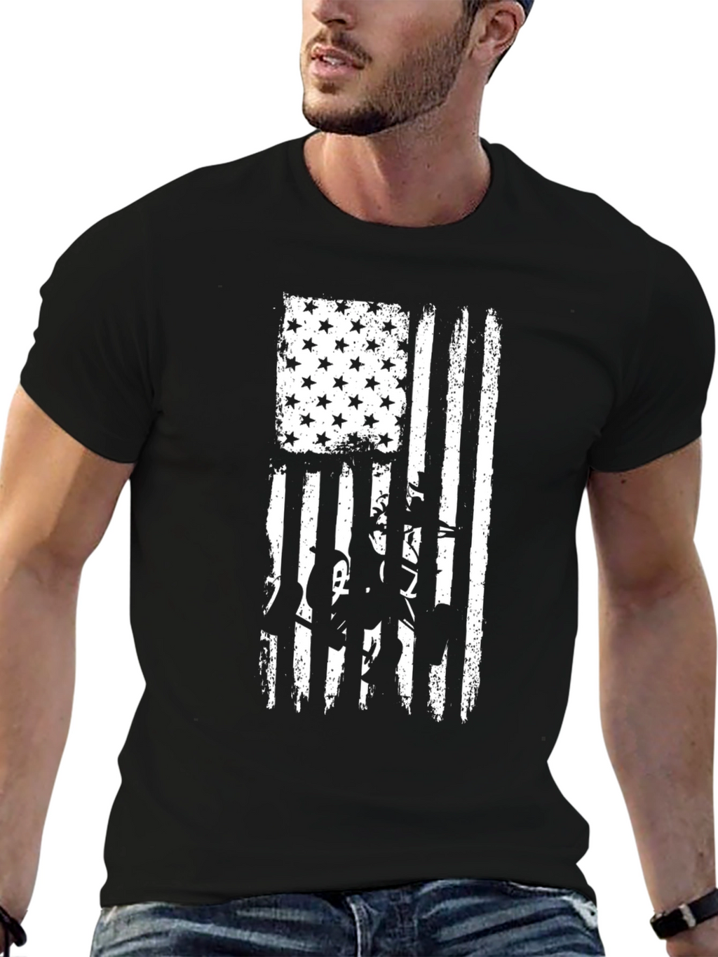 American Flag Cowboy T-Shirt - Black
