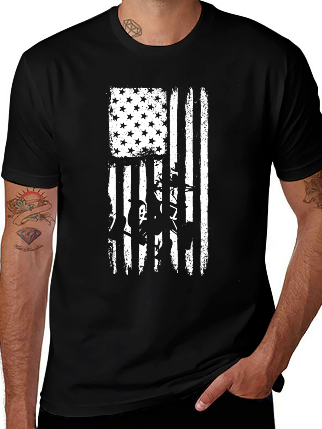 American Flag Cowboy T-Shirt - Black