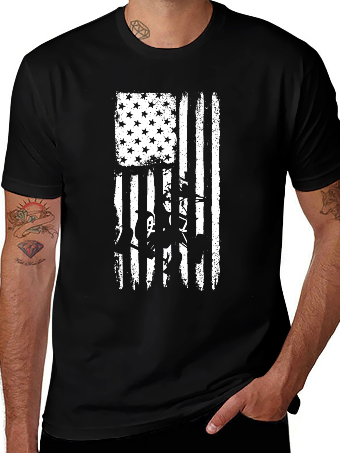 American Flag Cowboy T-Shirt - Black