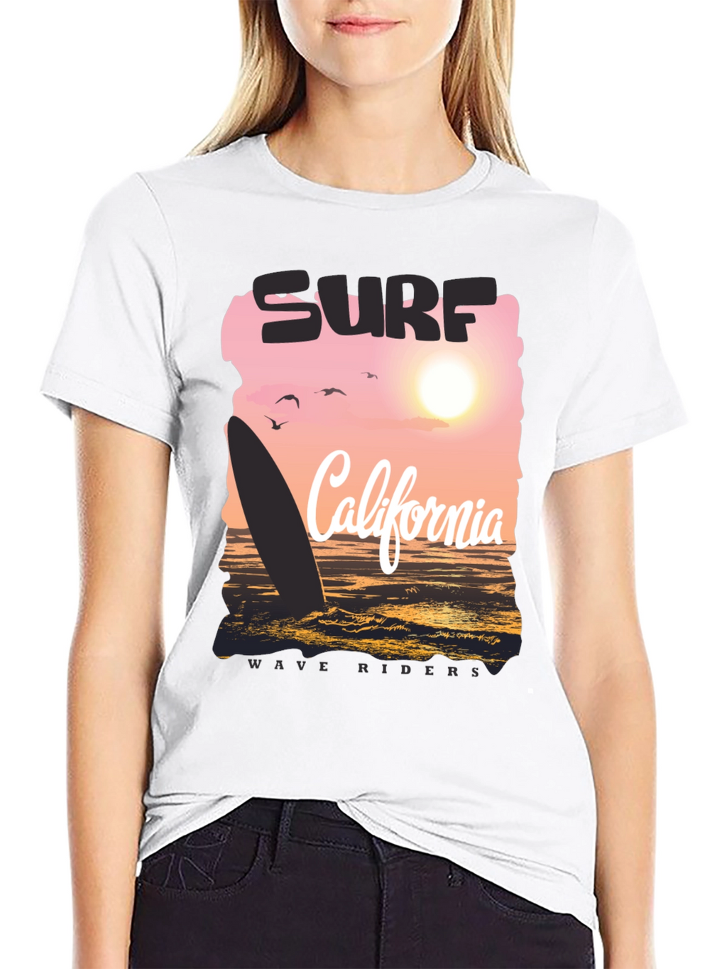 Surf California Wave Riders Graphic Tee - Black