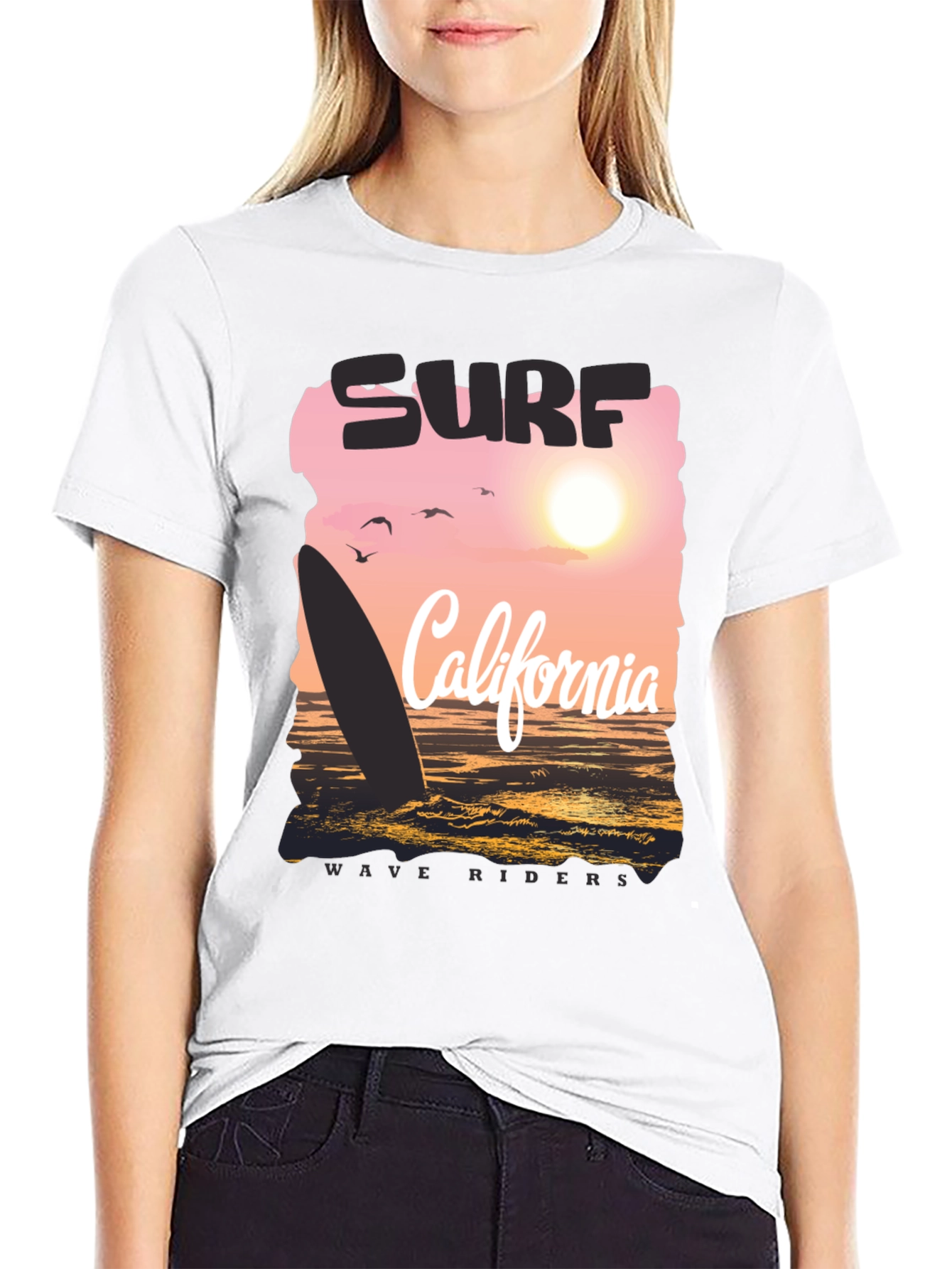 Surf California Wave Riders Graphic Tee - Black