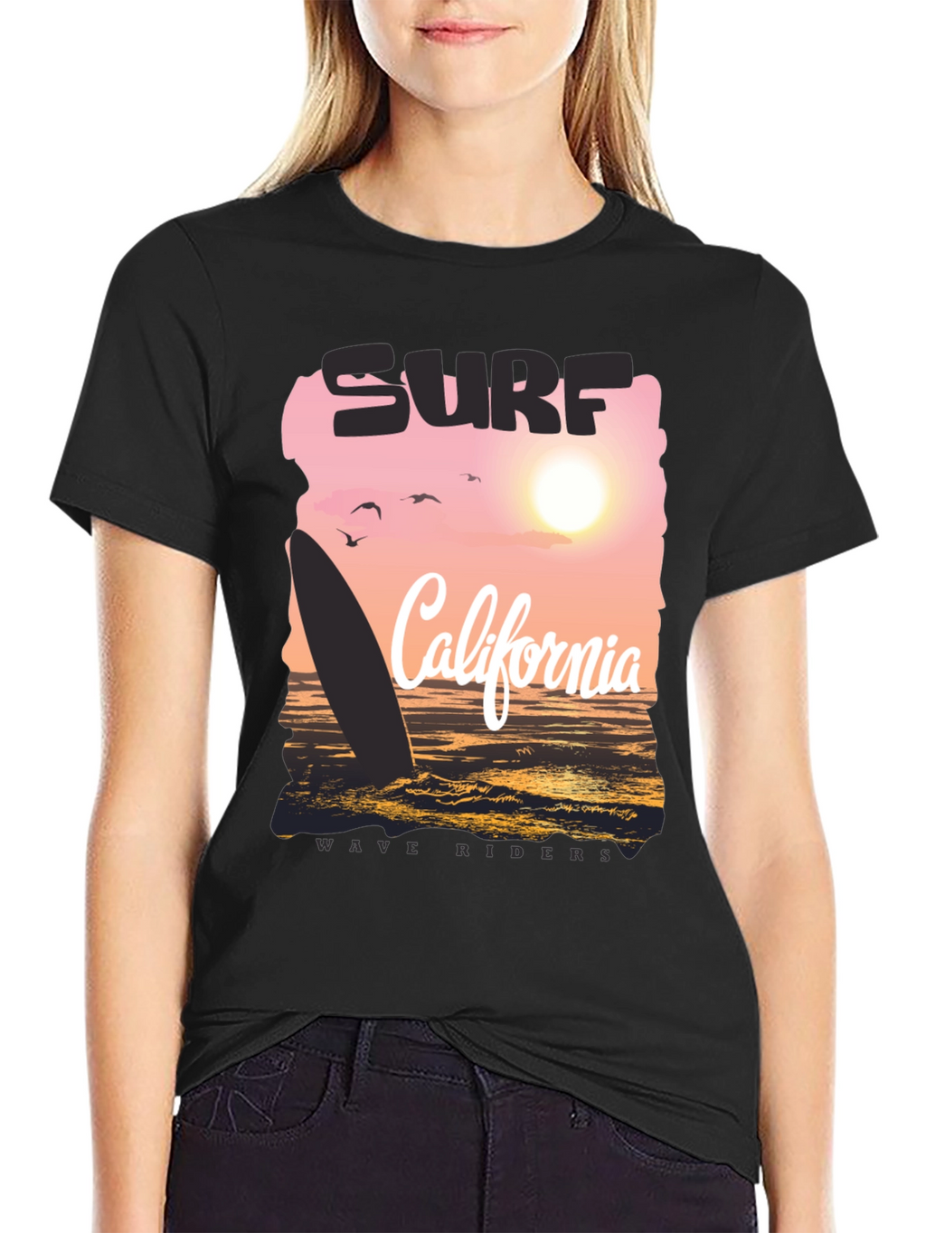 Surf California Wave Riders Graphic Tee - Black