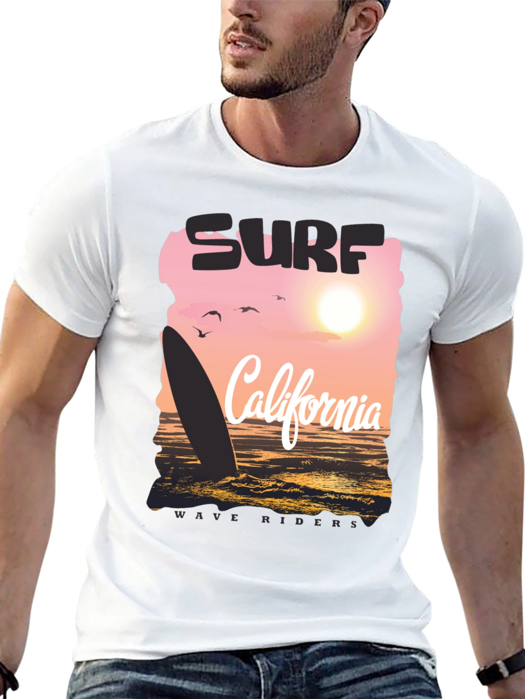 Surf California Wave Riders Graphic Tee - Black