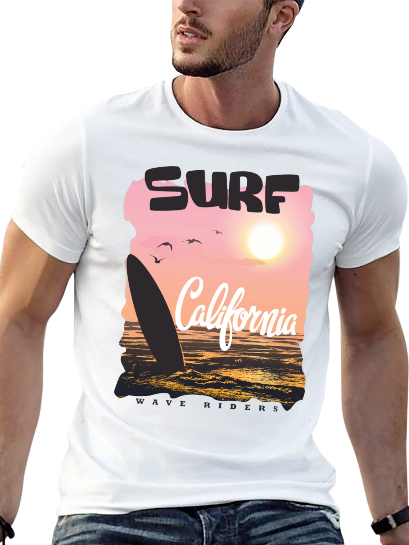 Surf California Wave Riders Graphic Tee - Black