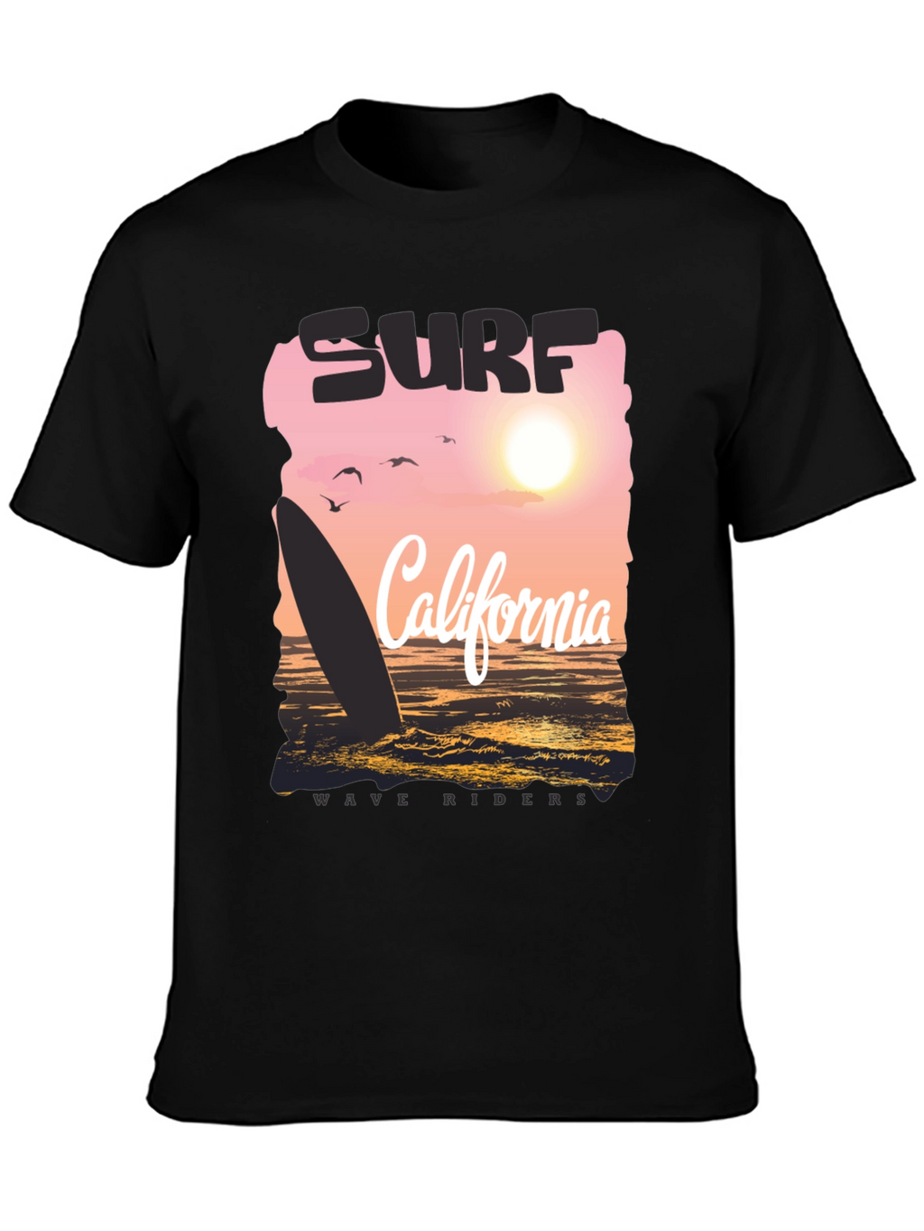 Surf California Wave Riders Graphic Tee - Black