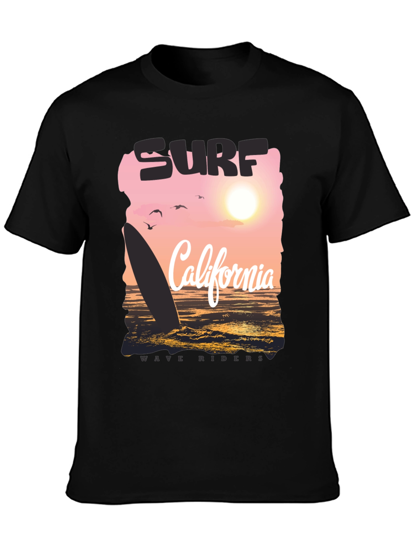Surf California Wave Riders Graphic Tee - Black