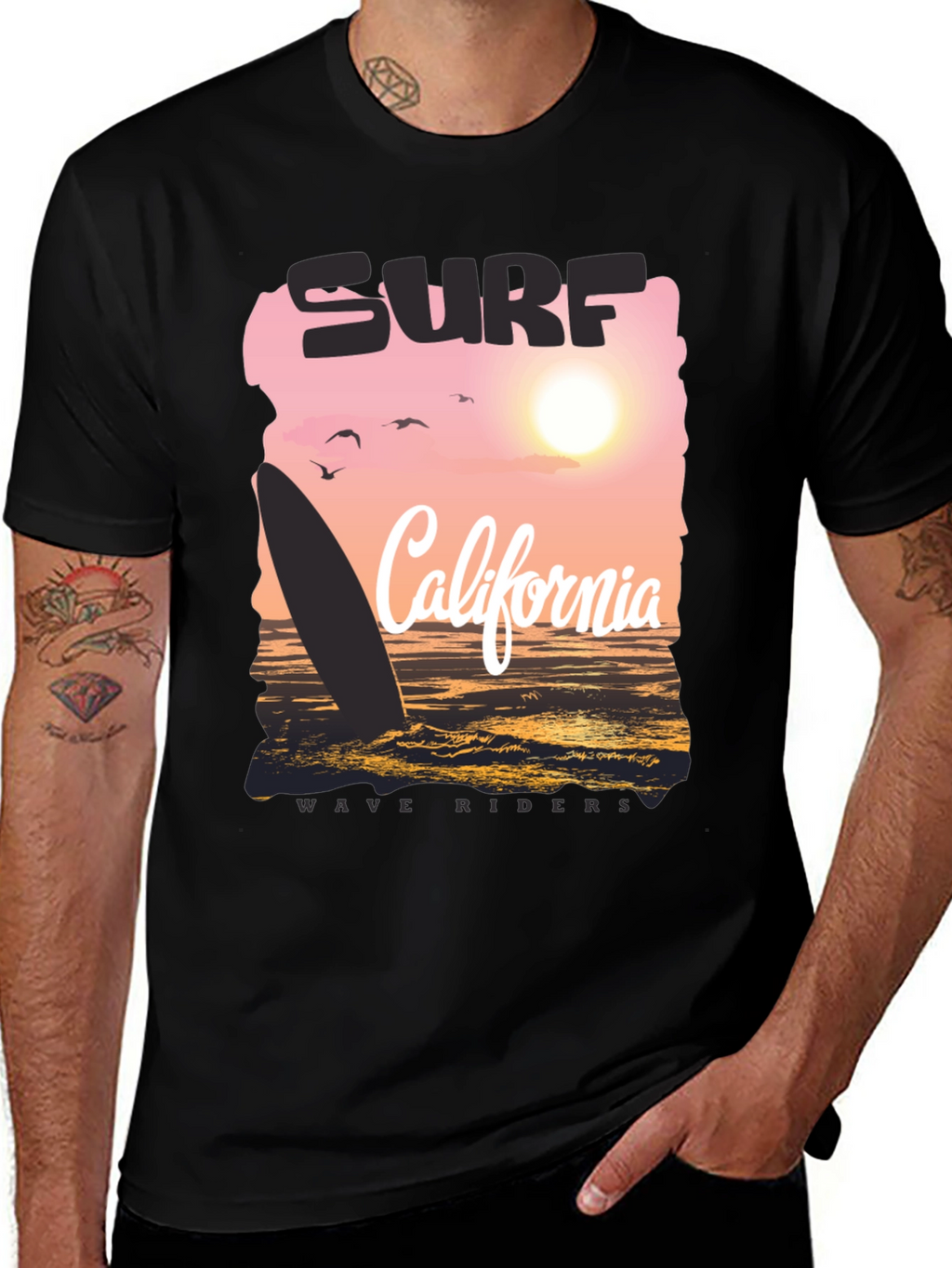Surf California Wave Riders Graphic Tee - Black