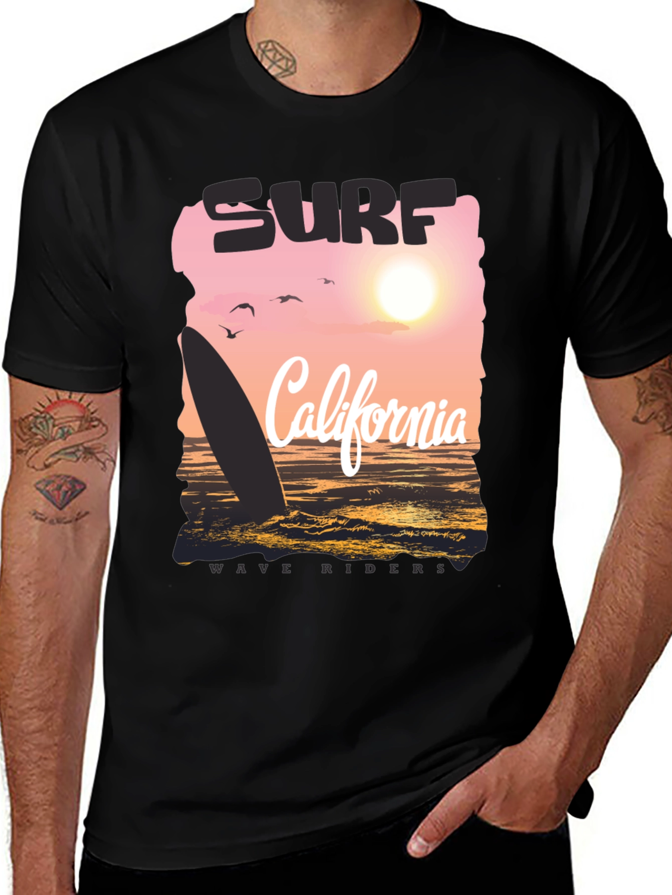 Surf California Wave Riders Graphic Tee - Black