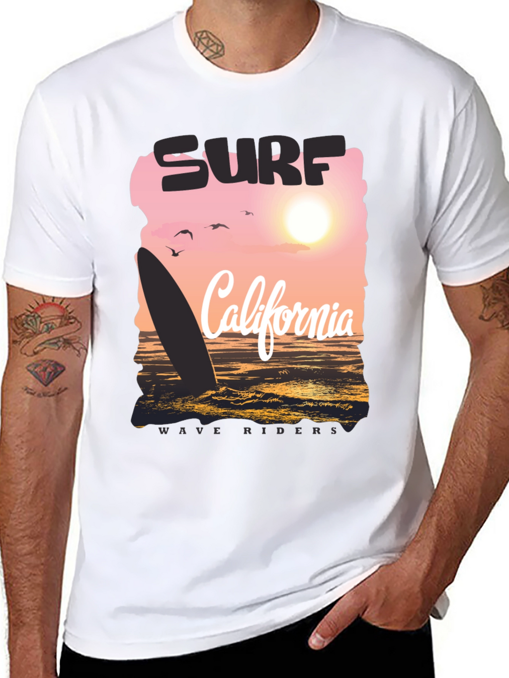 Surf California Wave Riders Graphic Tee - Black
