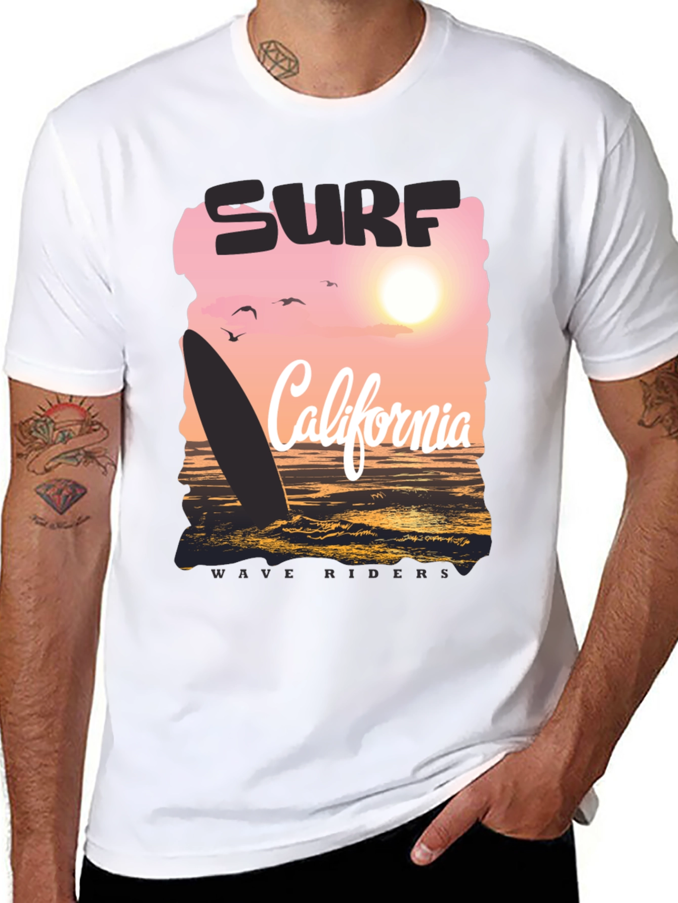 Surf California Wave Riders Graphic Tee - Black