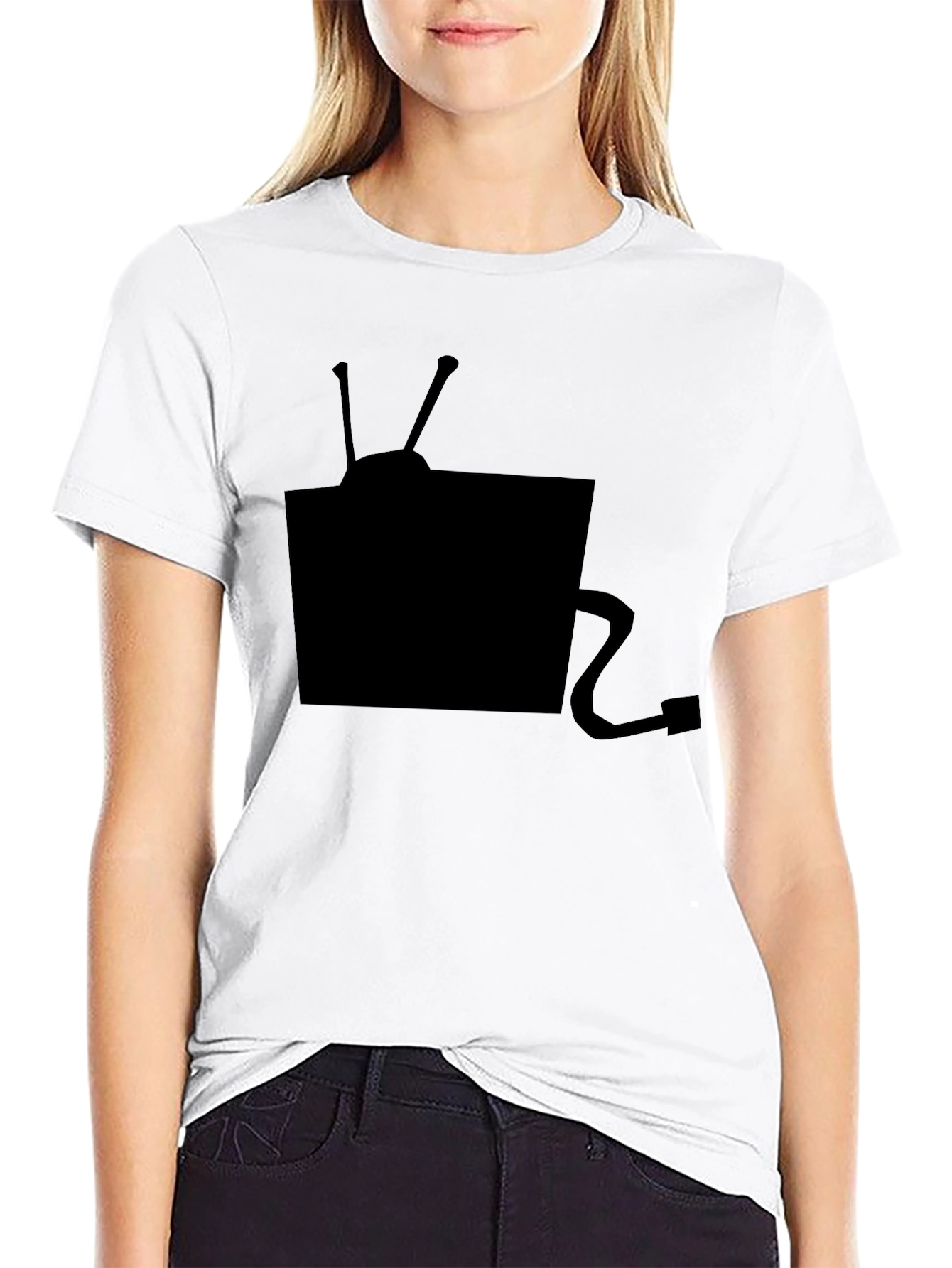 Retro TV Graphic Tee - Classic Black Cotton T-Shirt