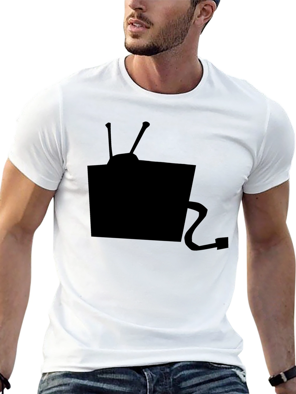Retro TV Graphic Tee - Classic Black Cotton T-Shirt