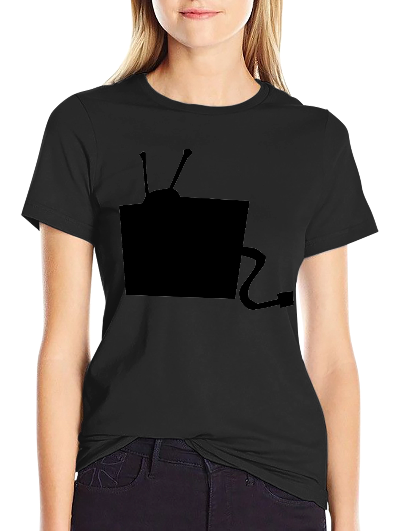 Retro TV Graphic Tee - Classic Black Cotton T-Shirt