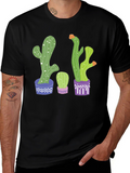 Cactus Print Graphic Tee - Potted Plant Shirt