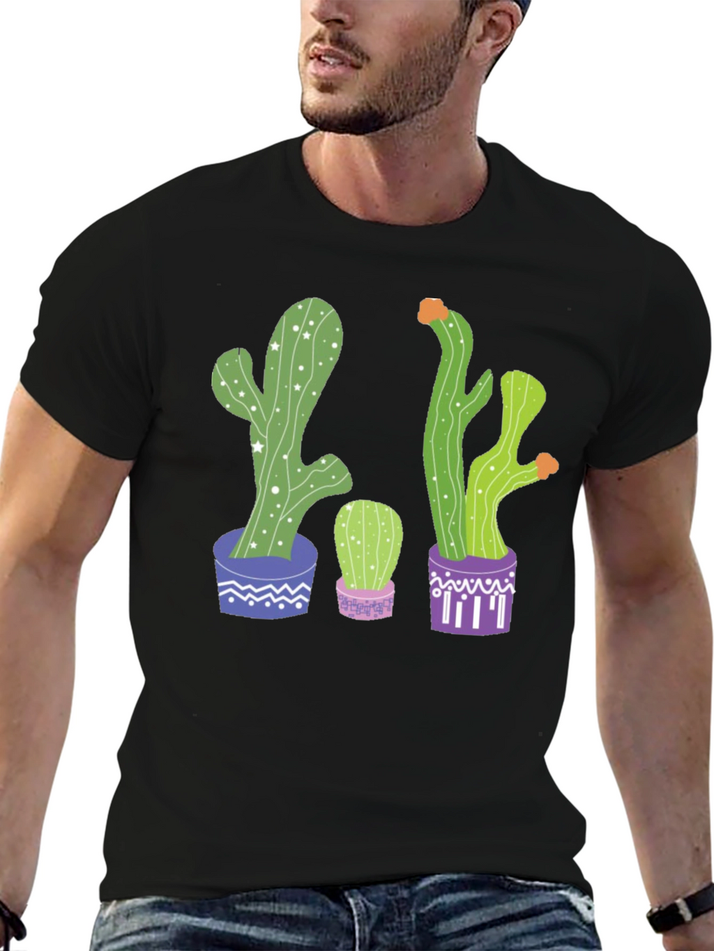 Cactus Print Graphic Tee - Potted Plant Shirt