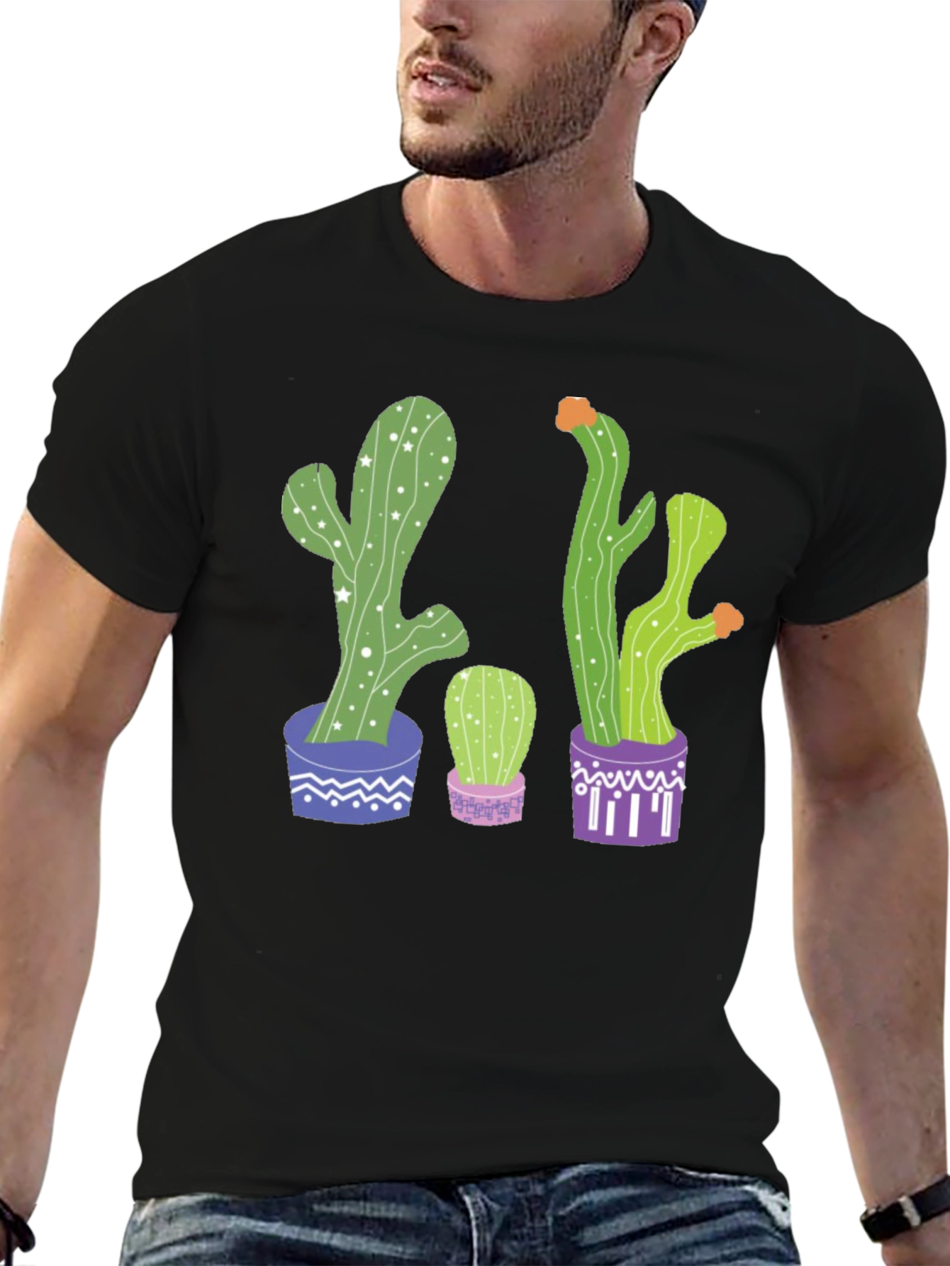 Cactus Print Graphic Tee - Potted Plant Shirt