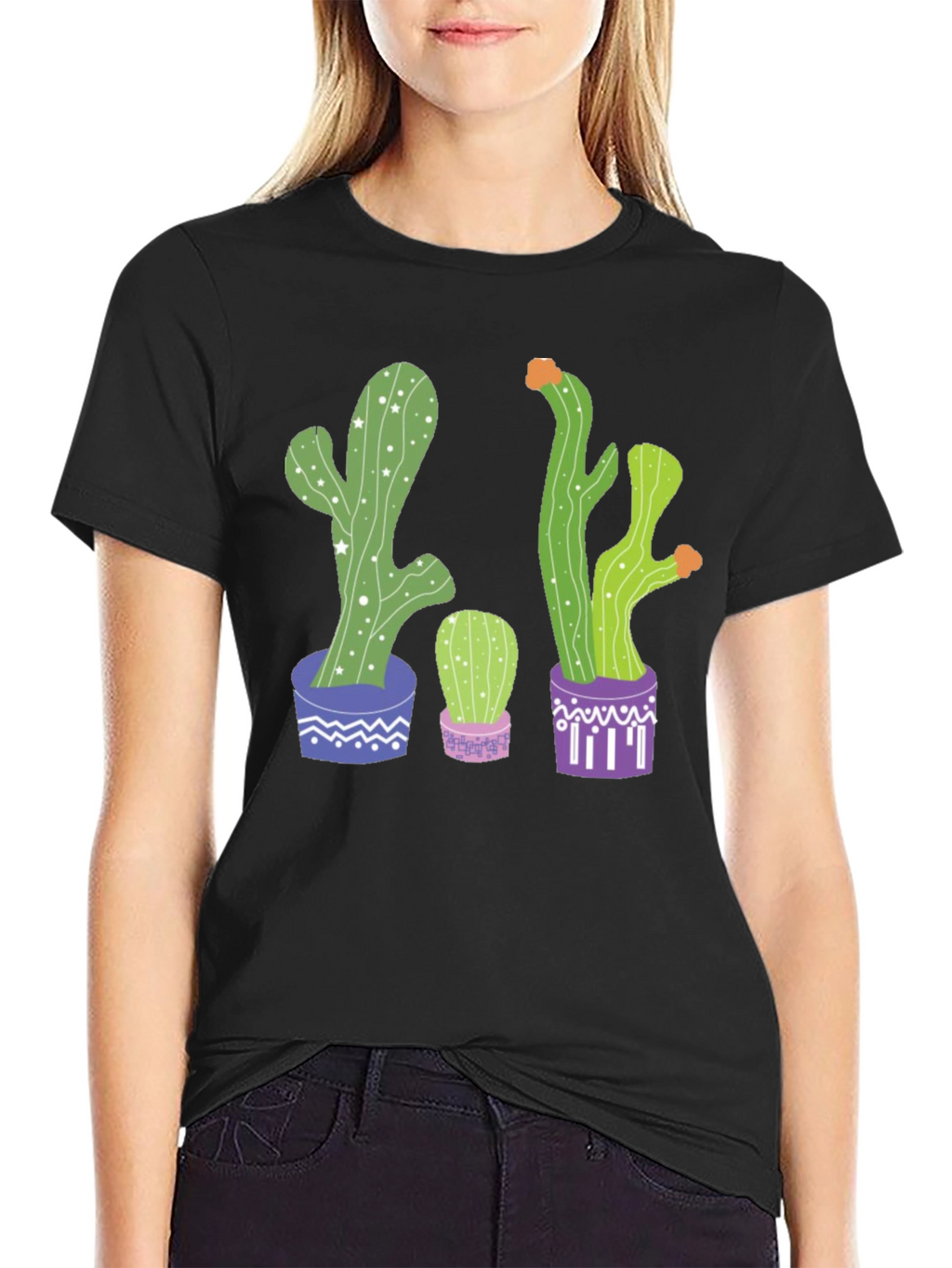 Cactus Print Graphic Tee - Potted Plant Shirt
