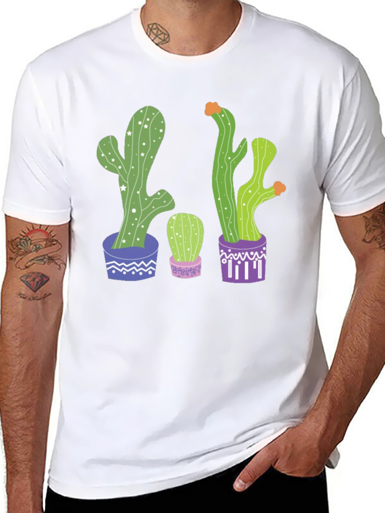 Cactus Print Graphic Tee - Potted Plant Shirt