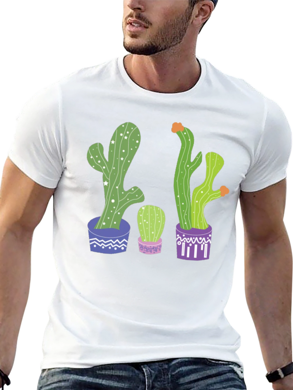 Cactus Print Graphic Tee - Potted Plant Shirt