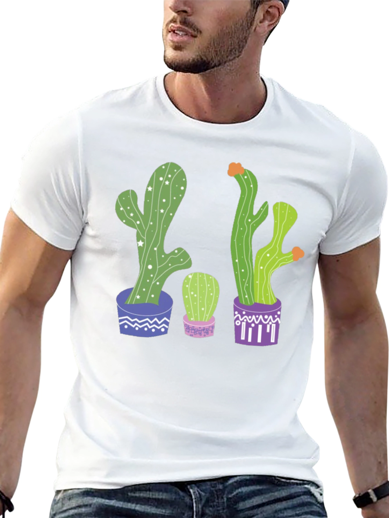 Cactus Print Graphic Tee - Potted Plant Shirt