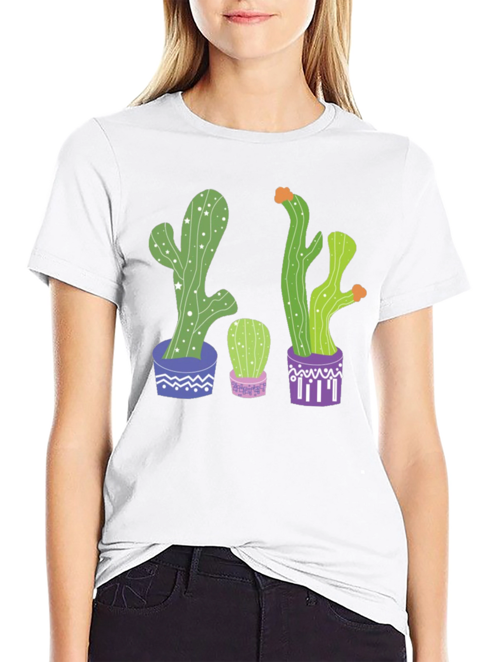 Cactus Print Graphic Tee - Potted Plant Shirt