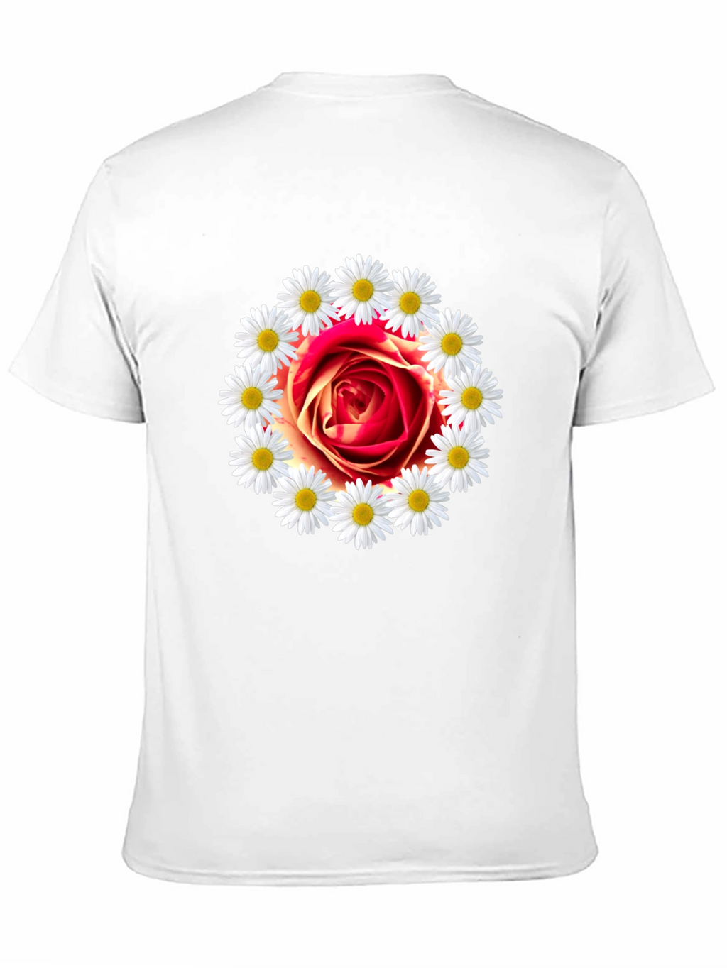 Rose and Daisy Graphic Tee - Black Cotton T-Shirt