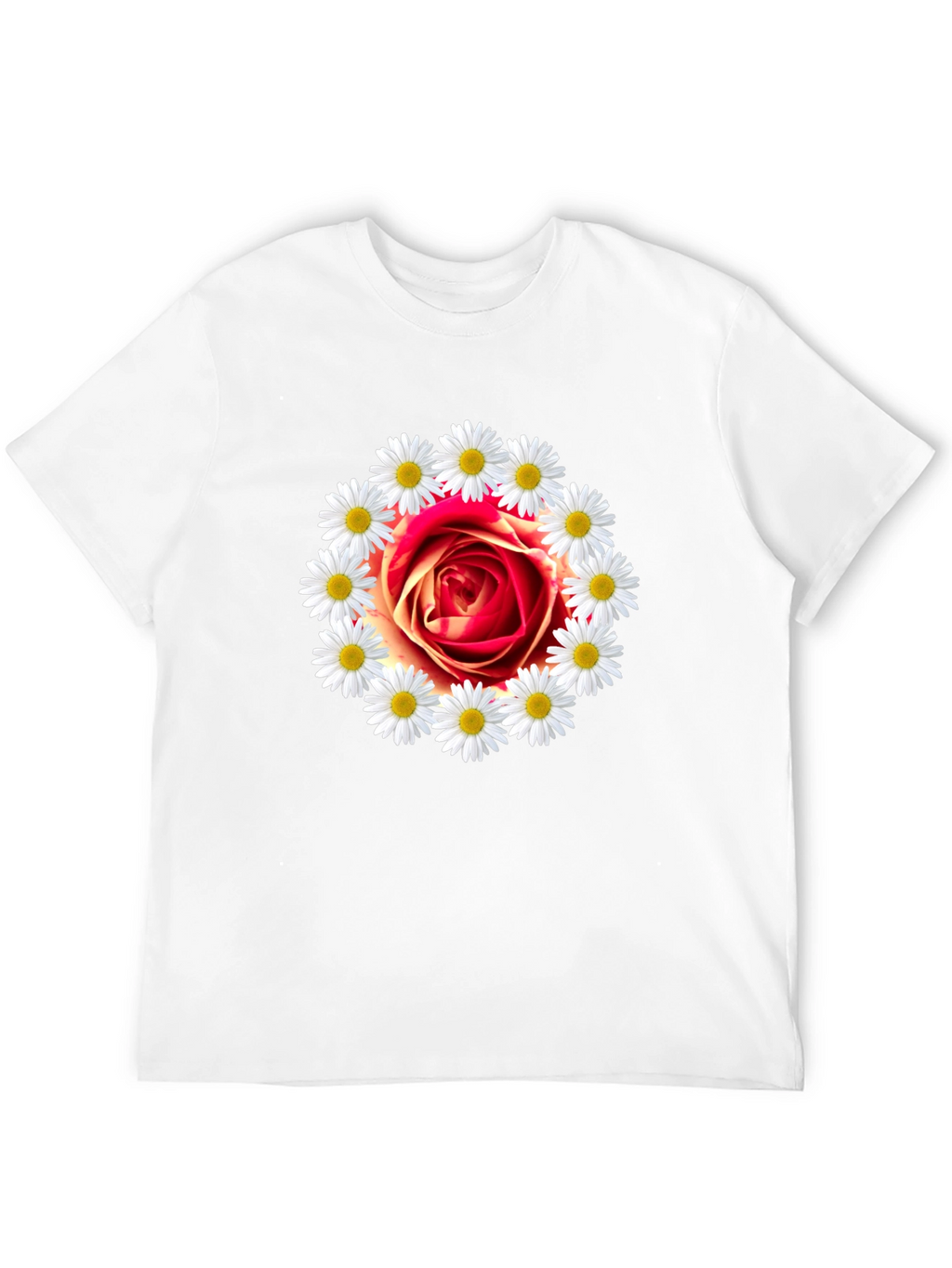 Rose and Daisy Graphic Tee - Black Cotton T-Shirt